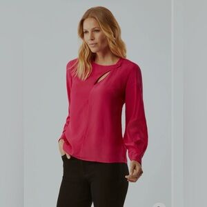 Ecru Stinton Slit Neck Silk Blouse NWT